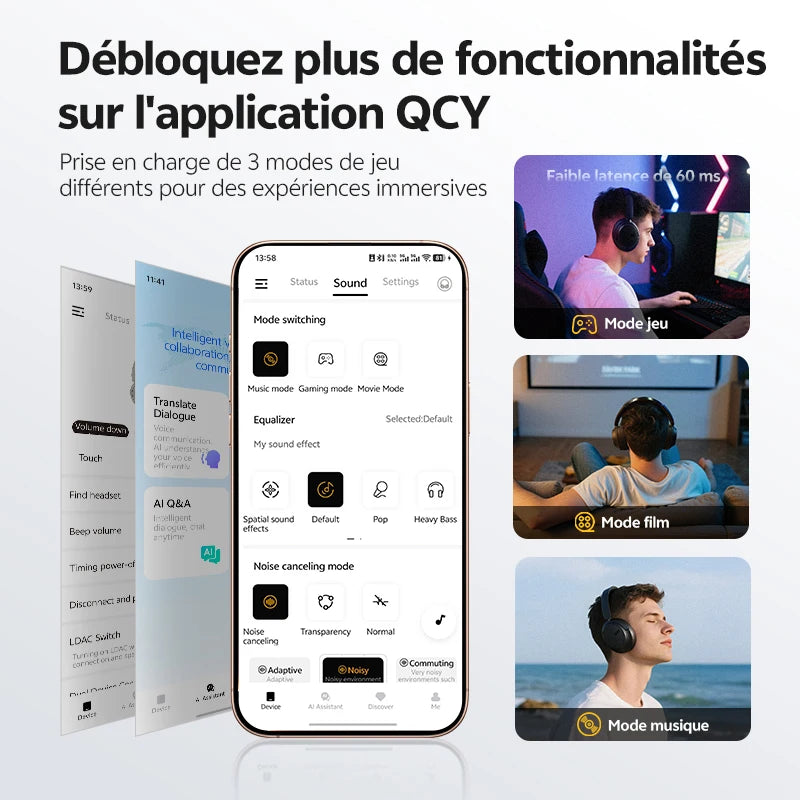 Casque QCY H3S ANC -56dB Hi-Res LDAC Bluetooth 6.0 - 102h Autonomie